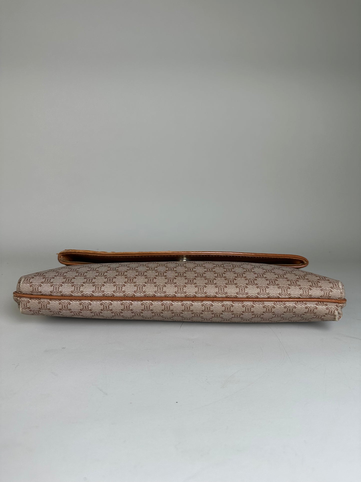 Vintage Celine Macadam Monogram Canvas Clutch Beige Brown