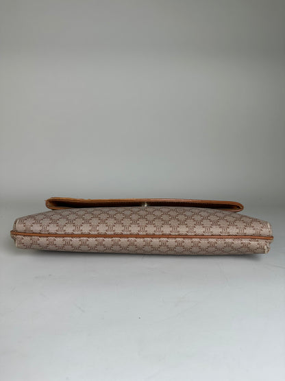 Vintage Celine Macadam Monogram Canvas Clutch Beige Brown