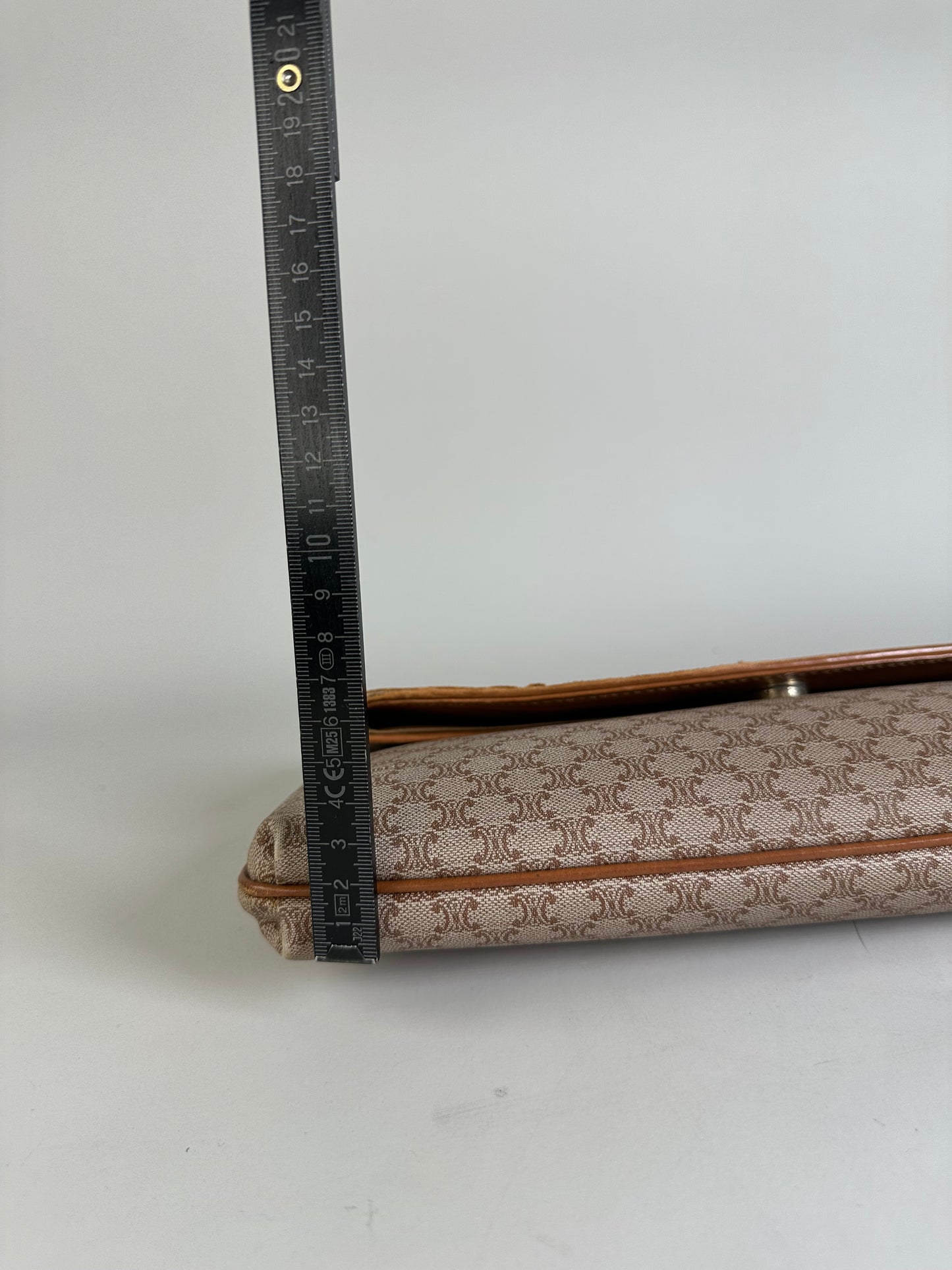 Vintage Celine Macadam Monogram Canvas Clutch Beige Brown