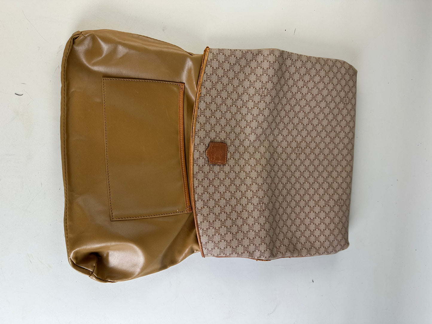 Vintage Celine Macadam Monogram Canvas Clutch Beige Brown