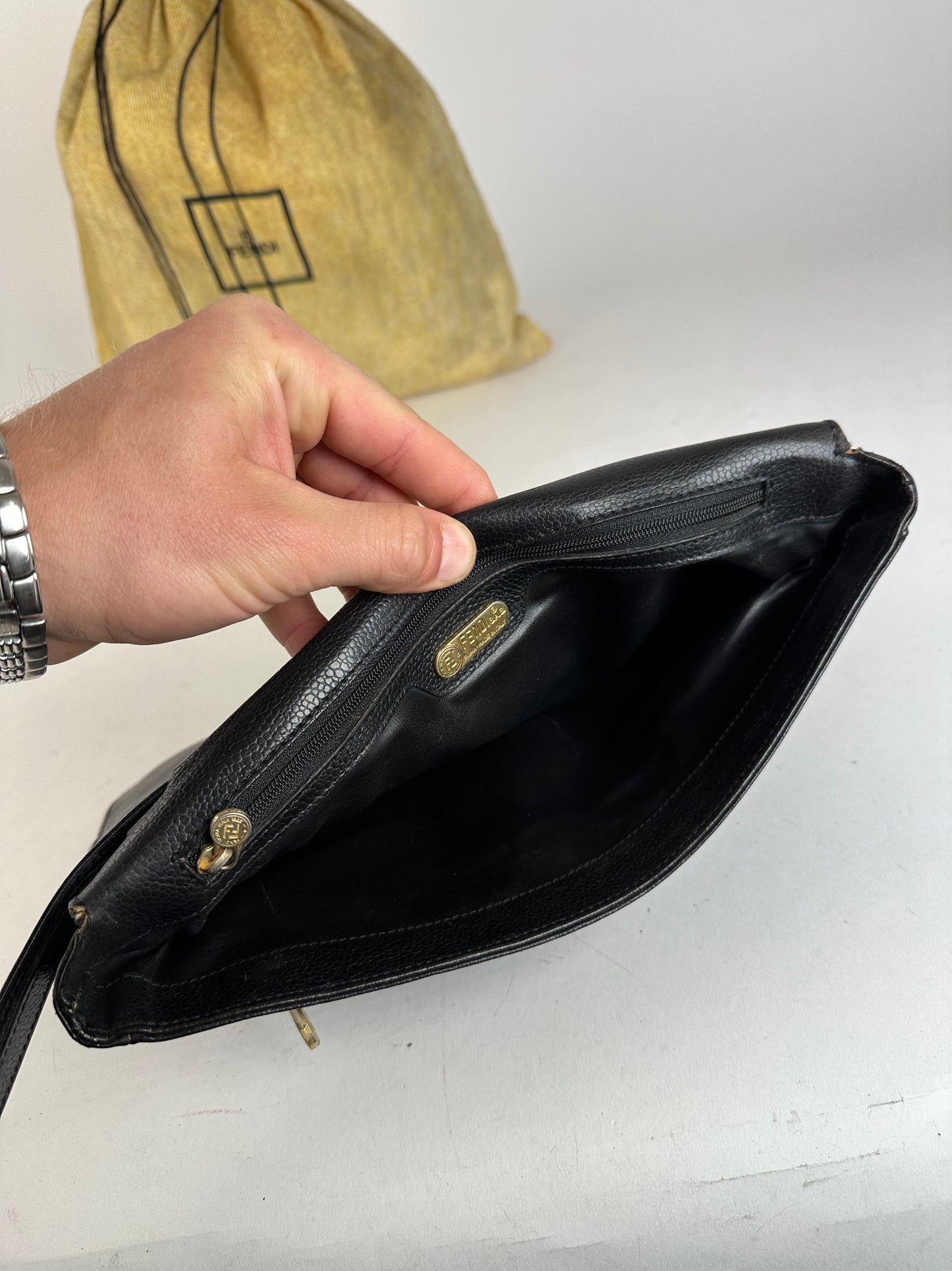 Vintage Fendi Flap Shoulder Bag Leather Black