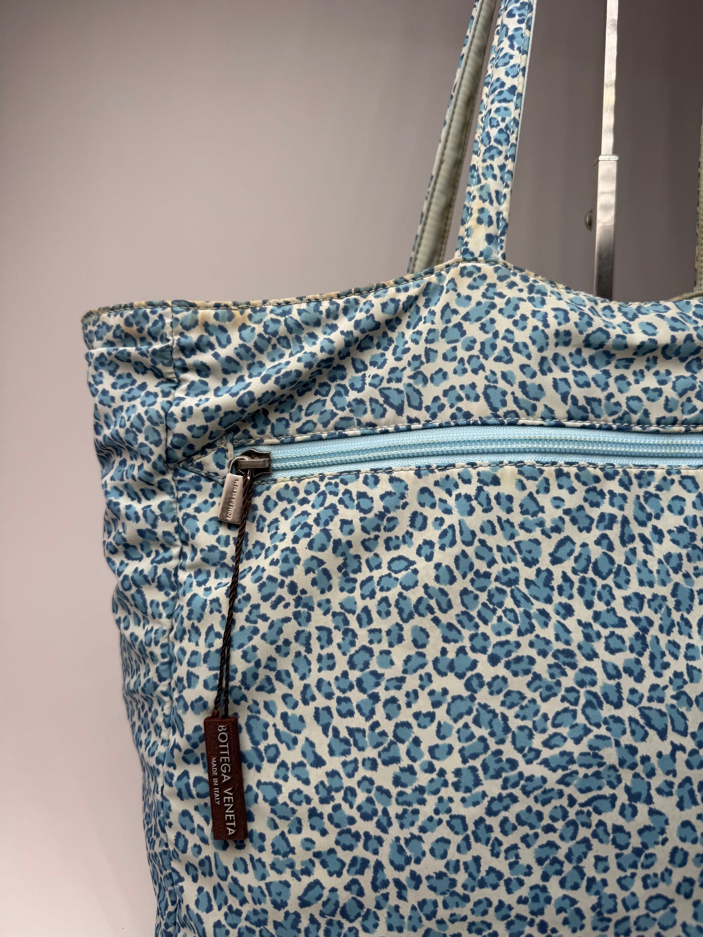 Vintage Bottega Veneta Reversible Shopper Leopard Blue
