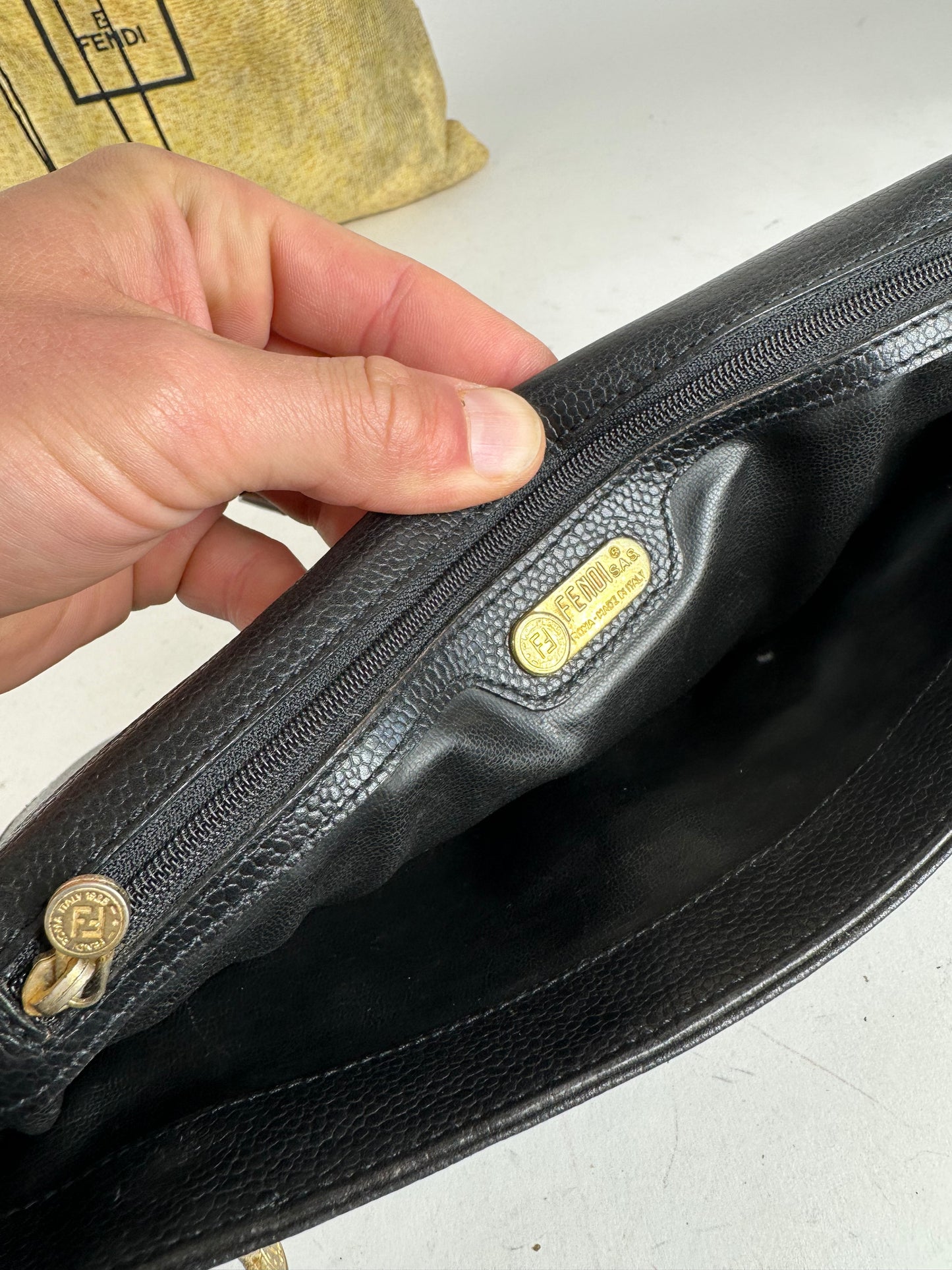 Vintage Fendi Flap Shoulder Bag Leather Black