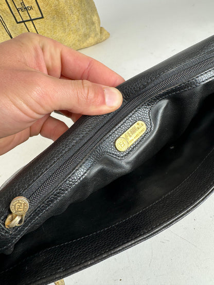 Vintage Fendi Flap Shoulder Bag Leather Black