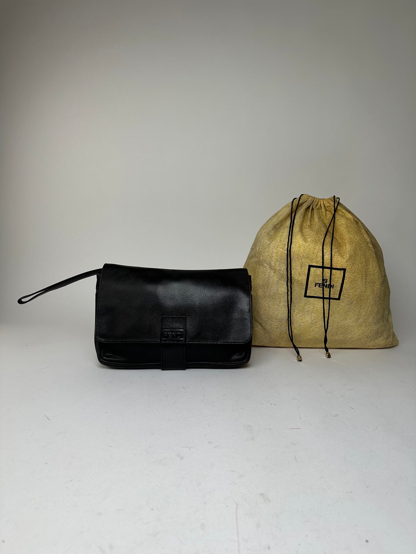 Vintage Fendi Flap Shoulder Bag Leather Black