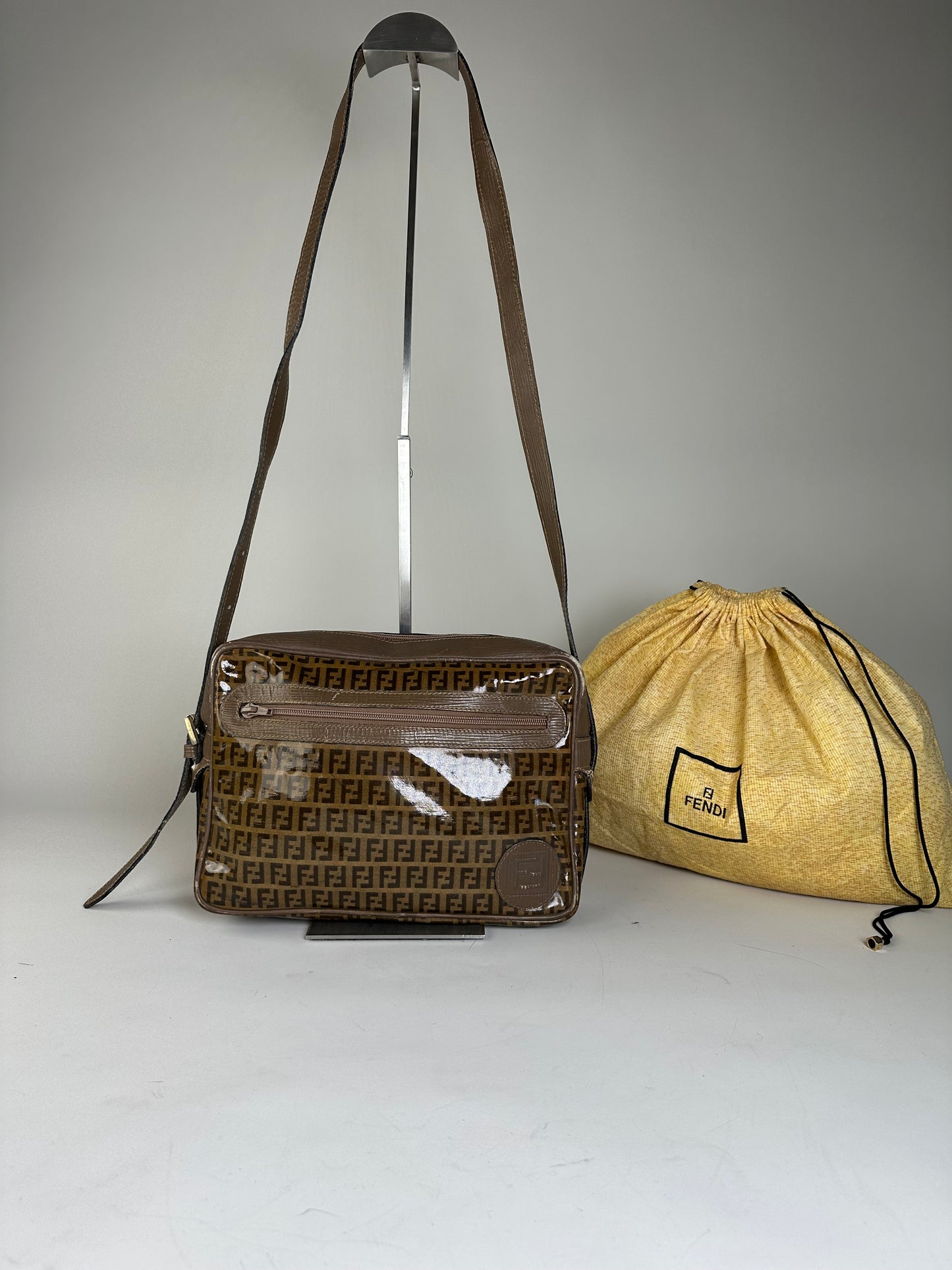 Vintage Fendi FF Monogram PVC Shoulder Bag Brown Tan