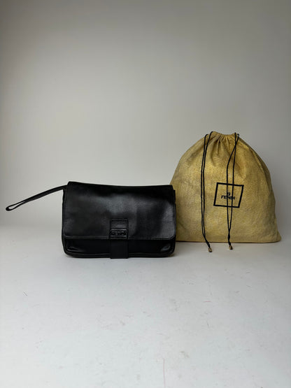 Vintage Fendi Flap Shoulder Bag Leather Black