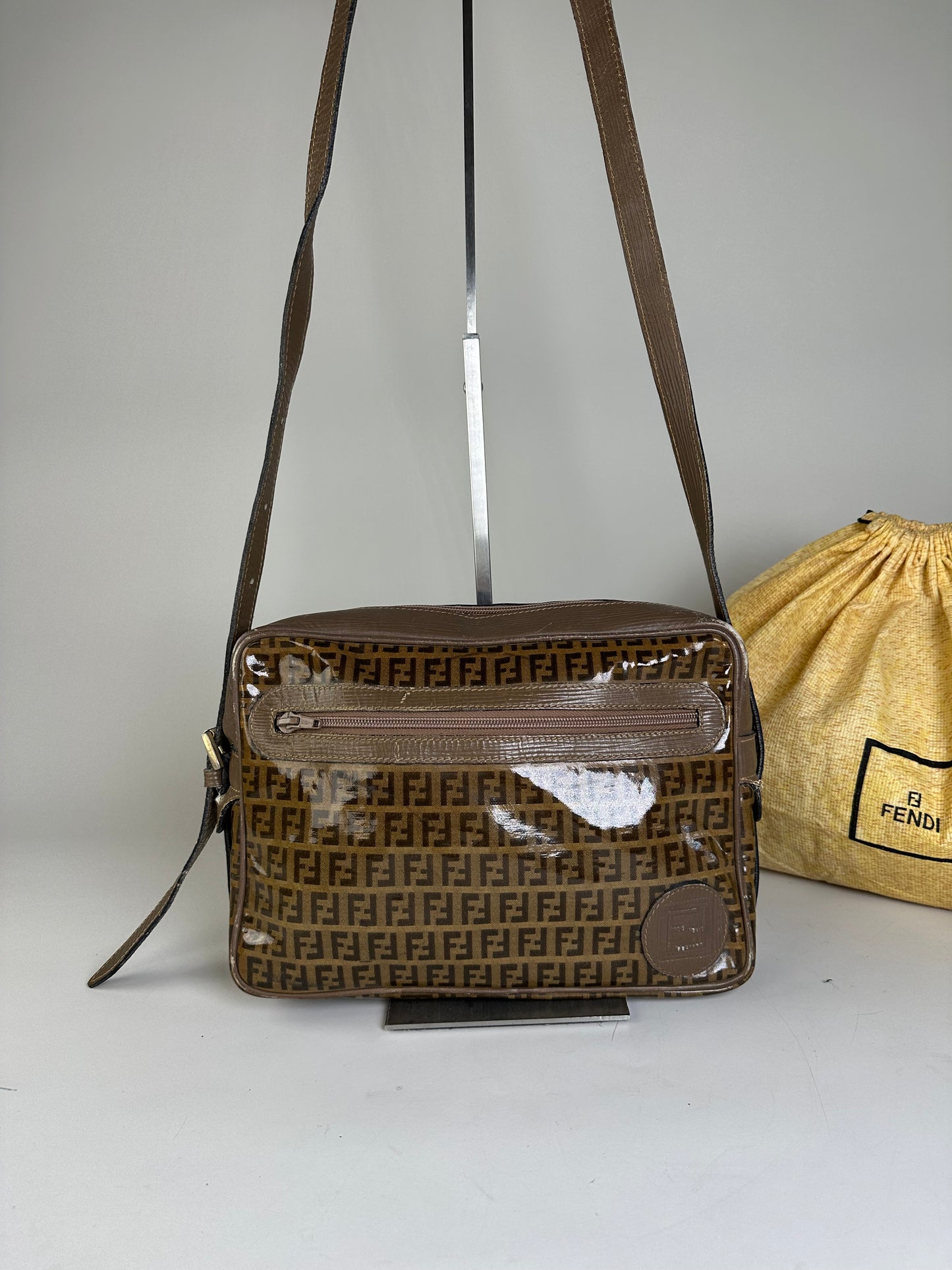 Vintage Fendi FF Monogram PVC Shoulder Bag Brown Tan