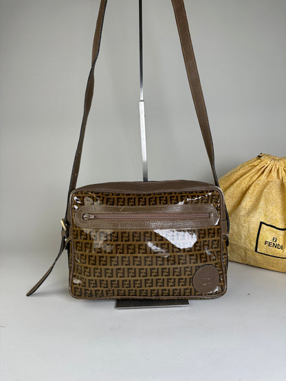 Vintage Fendi FF Monogram PVC Shoulder Bag Brown Tan