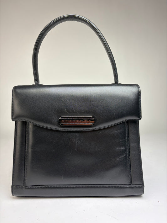 Vintage Givenchy Structured Leather Top-Handle Bag Late 1990s Black