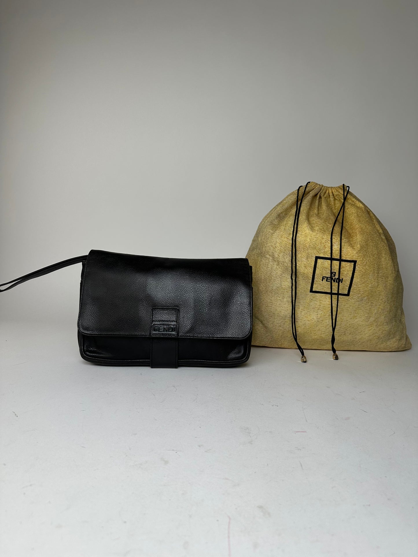 Vintage Fendi Flap Shoulder Bag Leather Black