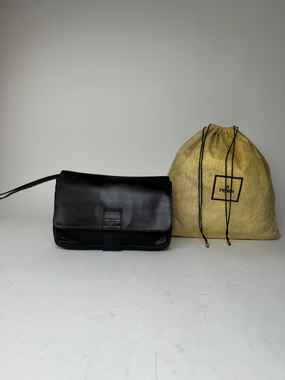 Vintage Fendi Flap Shoulder Bag Leather Black