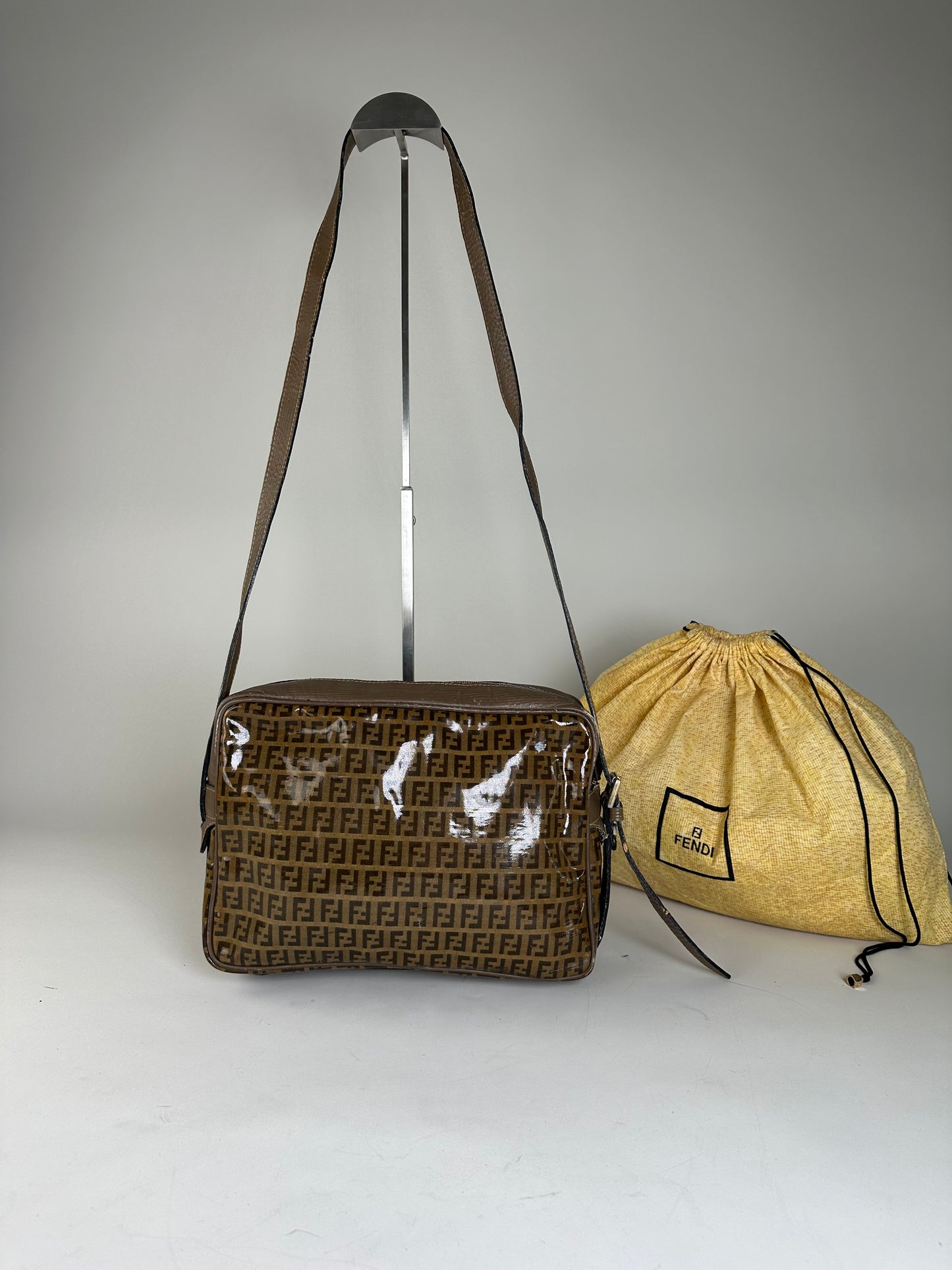 Vintage Fendi FF Monogram PVC Shoulder Bag Brown Tan