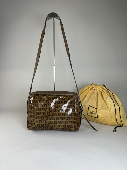 Vintage Fendi FF Monogram PVC Shoulder Bag Brown Tan