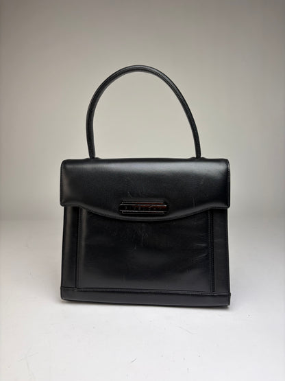 Vintage Givenchy Structured Leather Top-Handle Bag Late 1990s Black