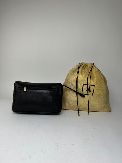 Vintage Fendi Flap Shoulder Bag Leather Black