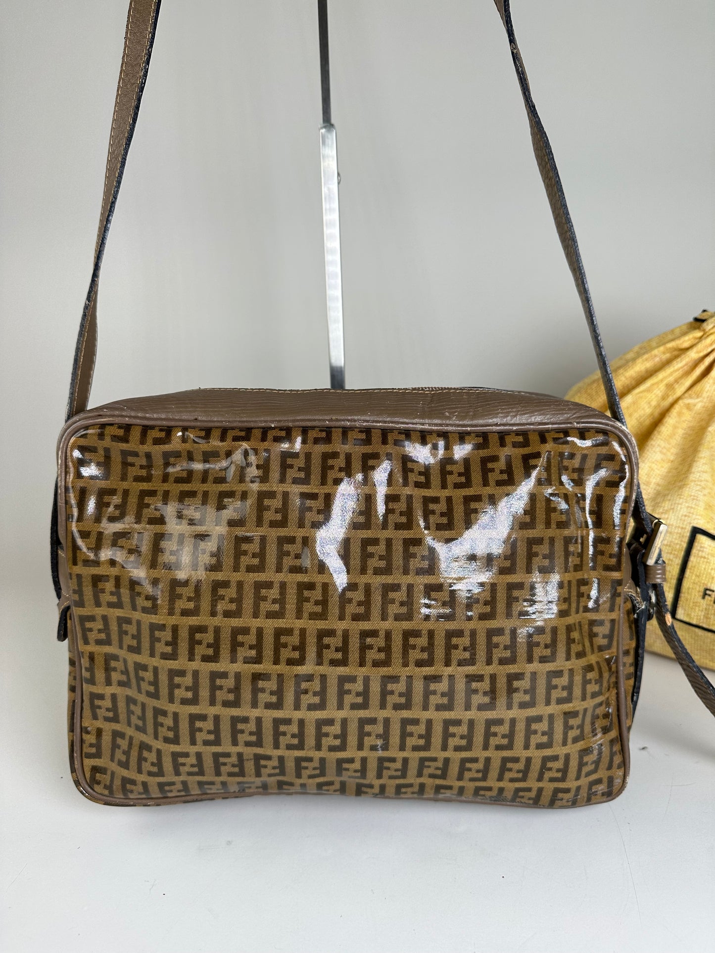 Vintage Fendi FF Monogram PVC Shoulder Bag Brown Tan