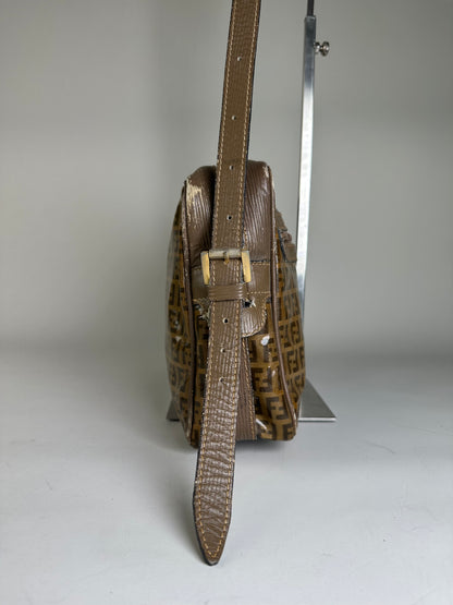 Vintage Fendi FF Monogram PVC Shoulder Bag Brown Tan