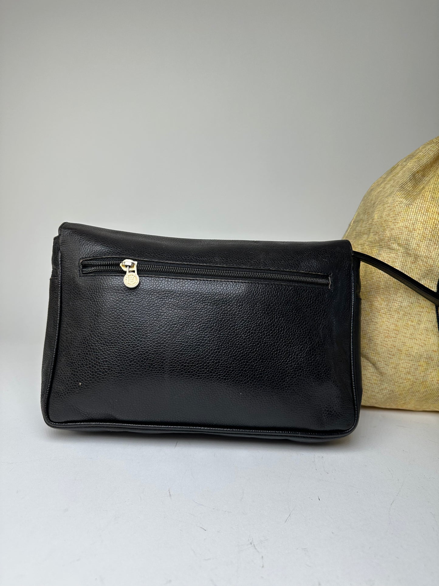 Vintage Fendi Flap Shoulder Bag Leather Black