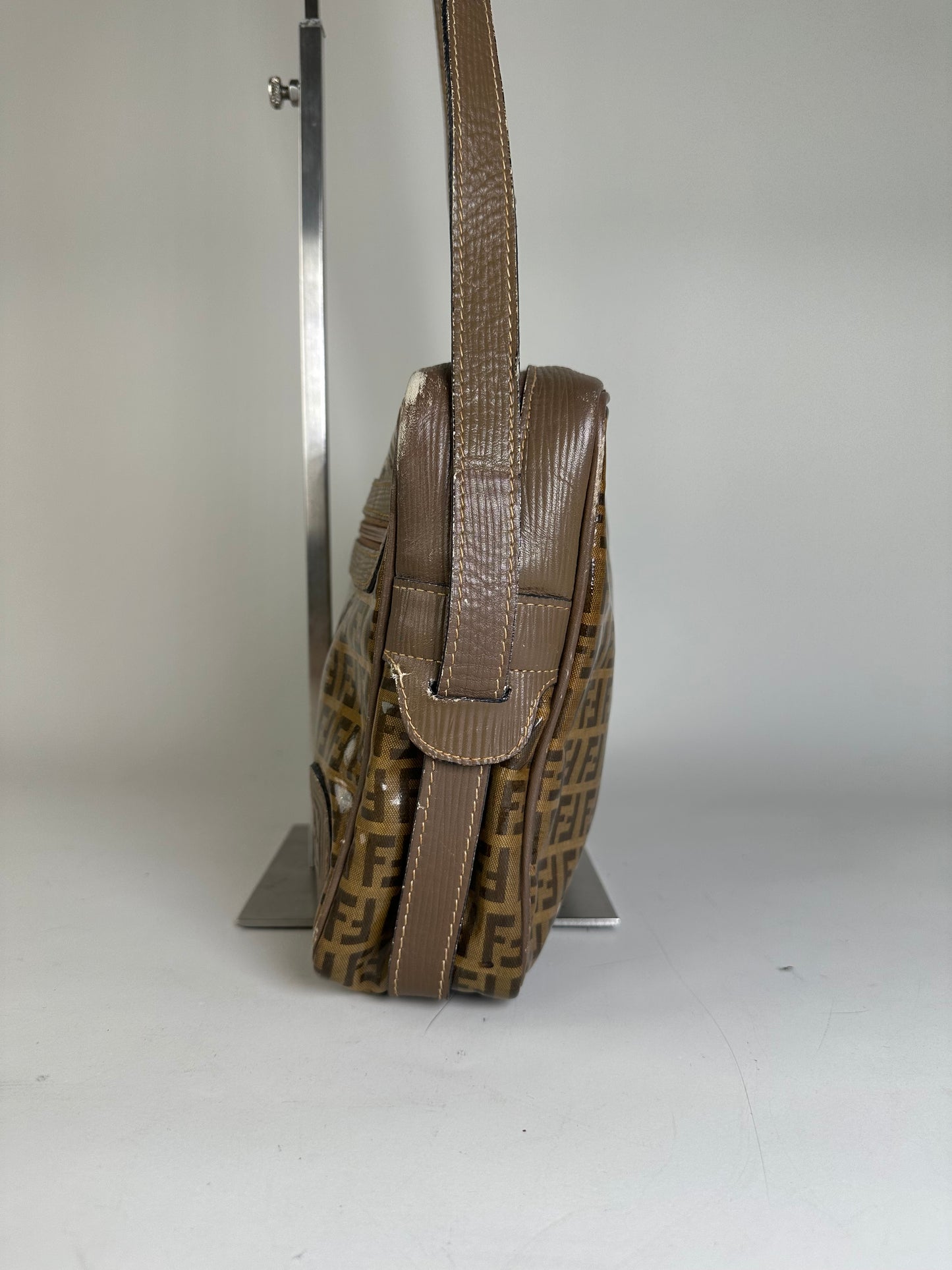 Vintage Fendi FF Monogram PVC Shoulder Bag Brown Tan