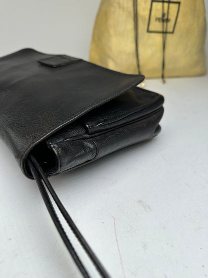 Vintage Fendi Flap Shoulder Bag Leather Black