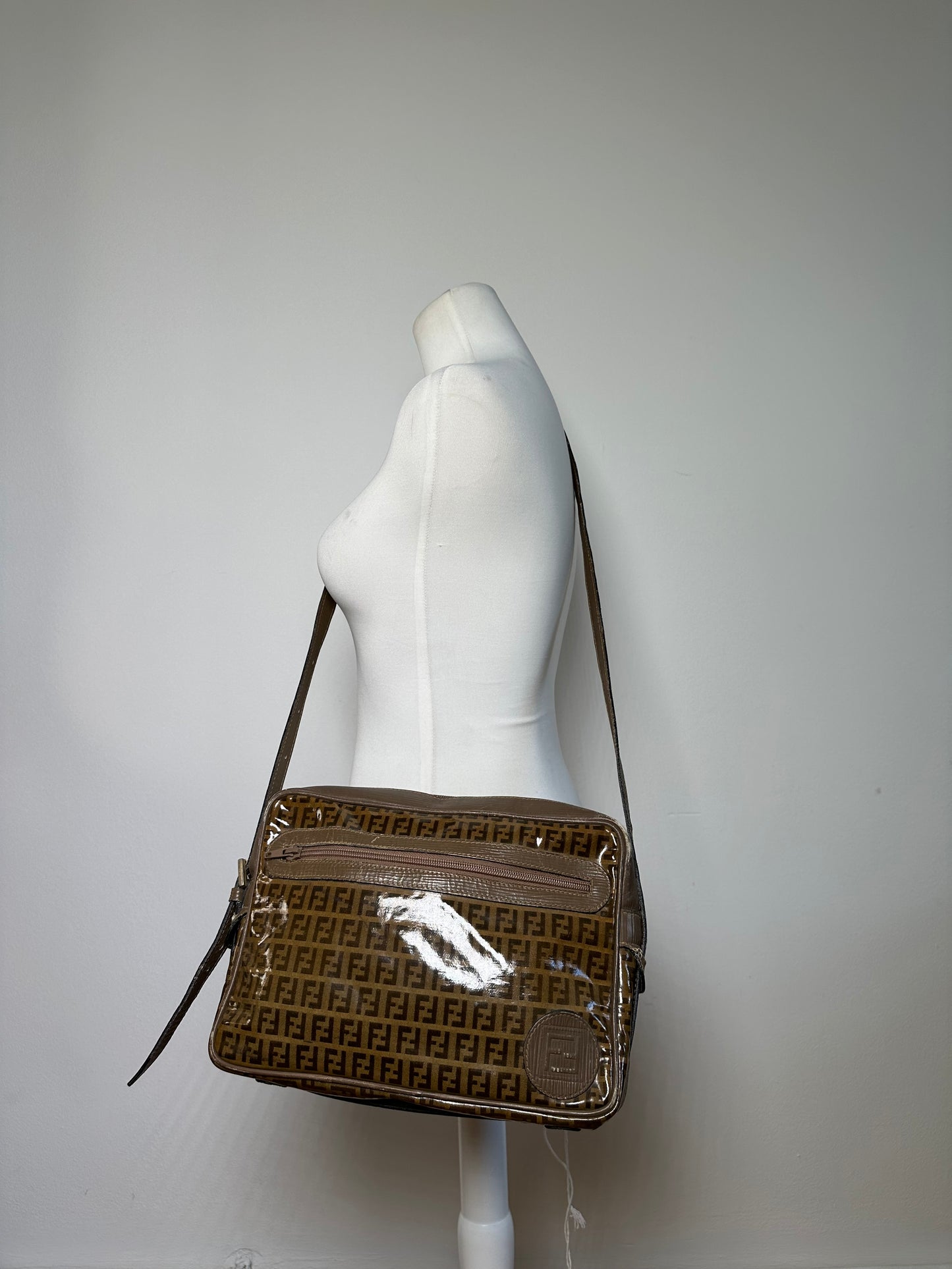 Vintage Fendi FF Monogram PVC Shoulder Bag Brown Tan