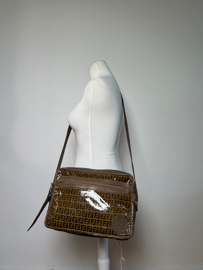 Vintage Fendi FF Monogram PVC Shoulder Bag Brown Tan