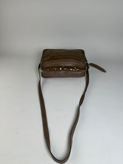 Vintage Fendi FF Monogram PVC Shoulder Bag Brown Tan