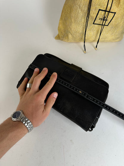 Vintage Fendi Flap Shoulder Bag Leather Black
