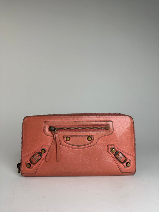 Vintage Balenciaga City Leather Wallet Salmon colored