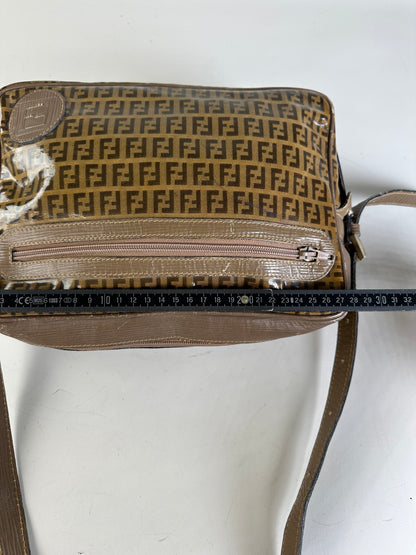 Vintage Fendi FF Monogram PVC Shoulder Bag Brown Tan