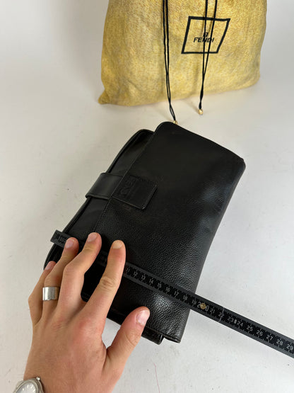 Vintage Fendi Flap Shoulder Bag Leather Black