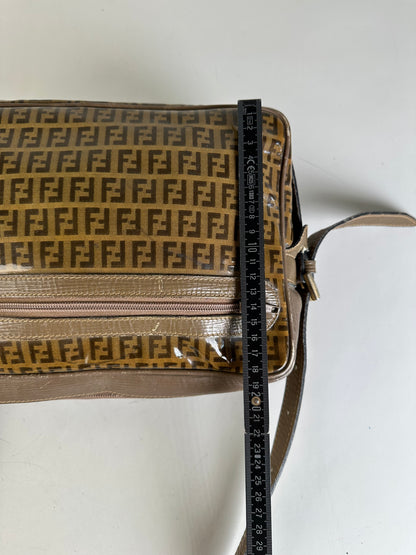 Vintage Fendi FF Monogram PVC Shoulder Bag Brown Tan