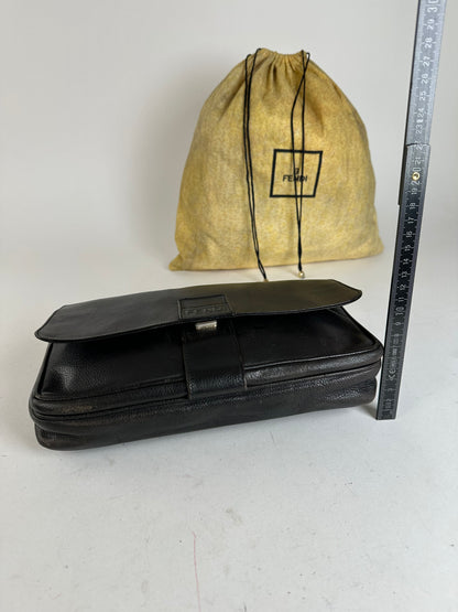 Vintage Fendi Flap Shoulder Bag Leather Black