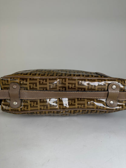 Vintage Fendi FF Monogram PVC Shoulder Bag Brown Tan