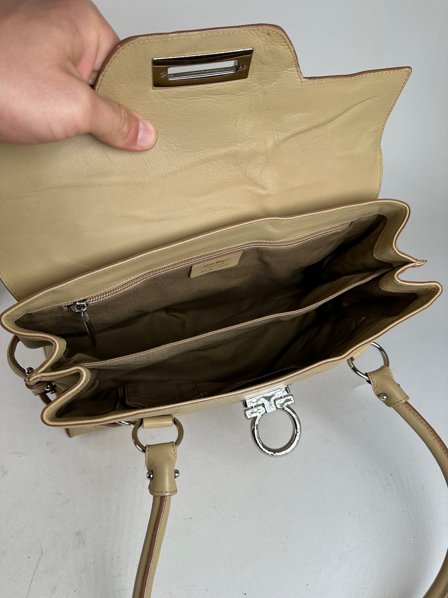 Vintage Salvatore Ferragamo Leather Handbag Sandy Beige