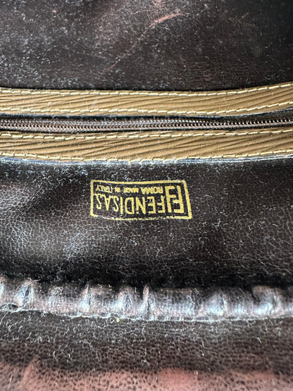 Vintage Fendi FF Monogram PVC Shoulder Bag Brown Tan