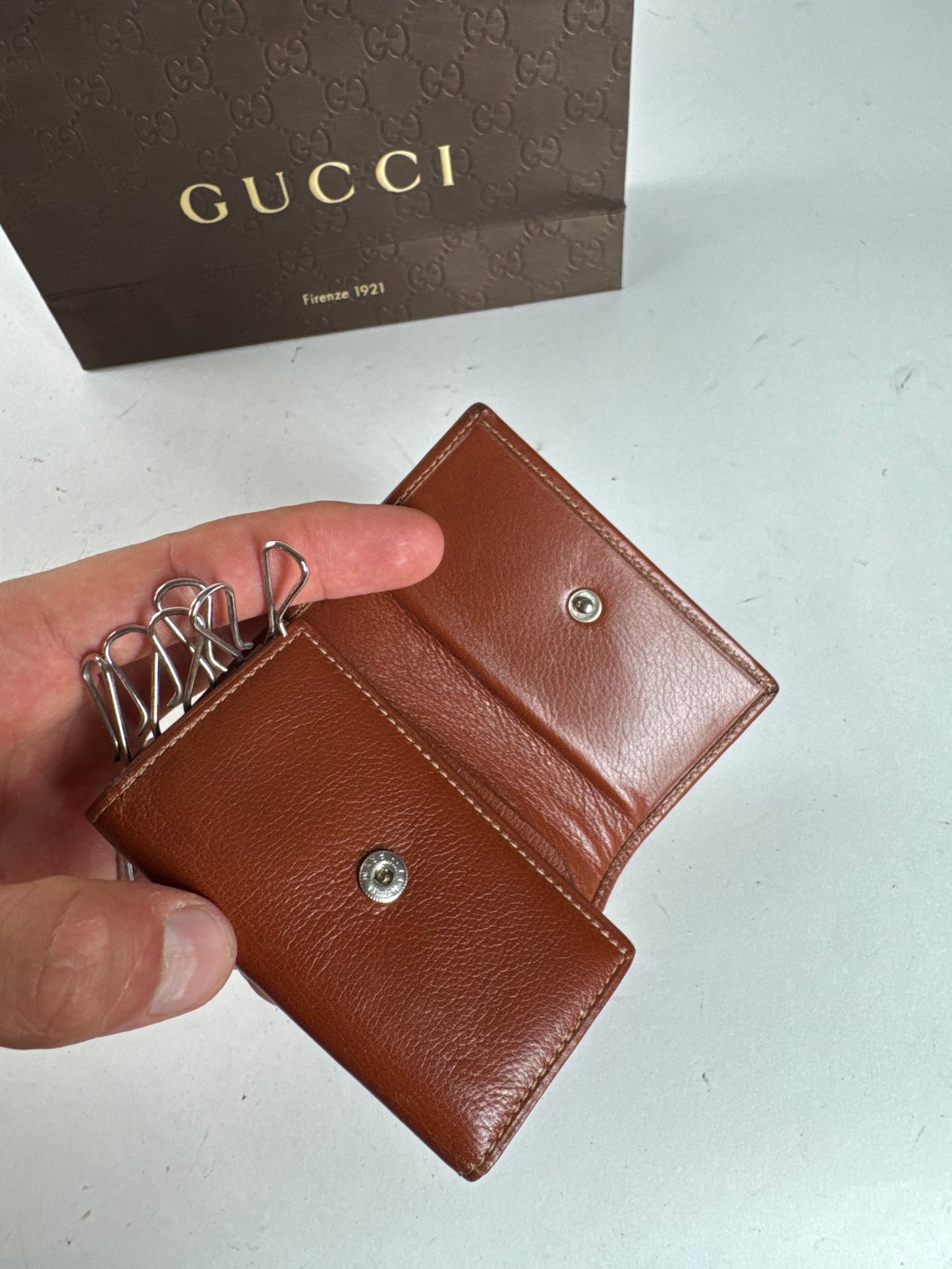 Vintage Gucci Leather Key Holder red brown