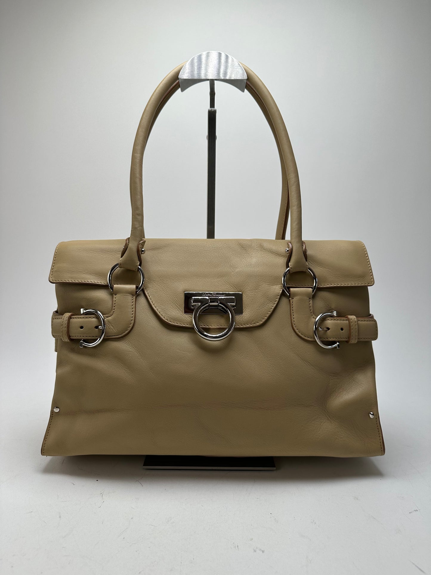 Vintage Salvatore Ferragamo Leather Handbag Sandy Beige
