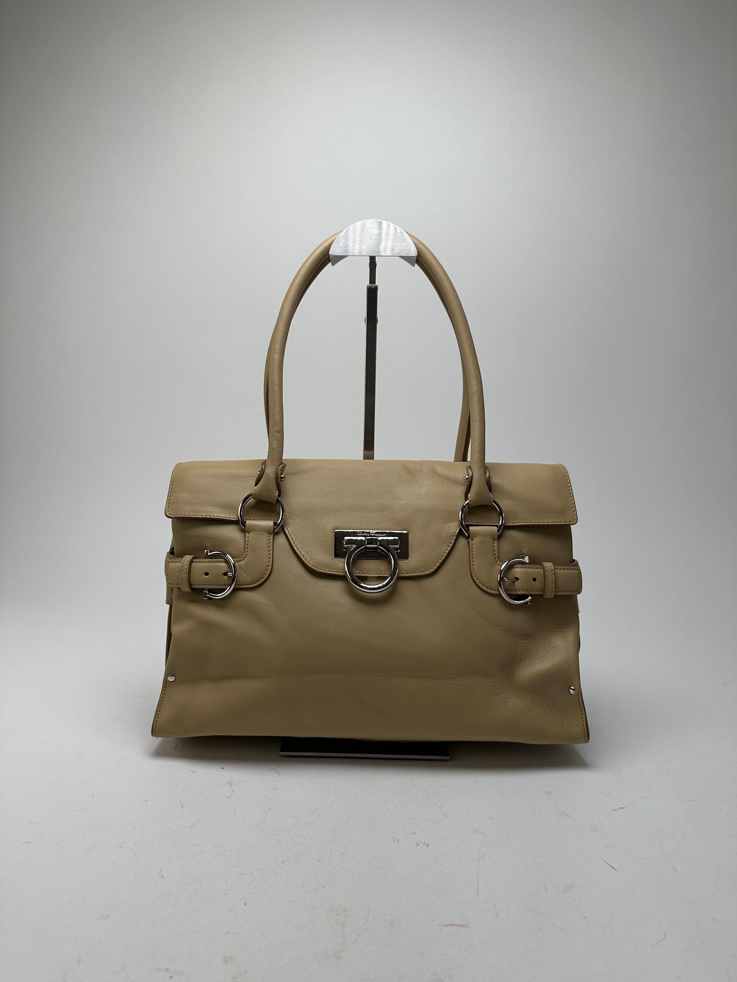 Vintage Salvatore Ferragamo Leather Handbag Sandy Beige