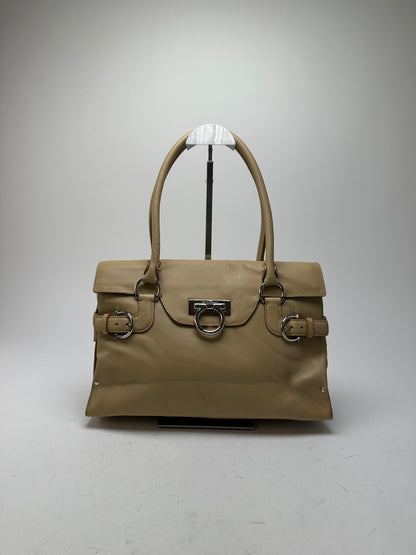 Vintage Salvatore Ferragamo Leather Handbag Sandy Beige