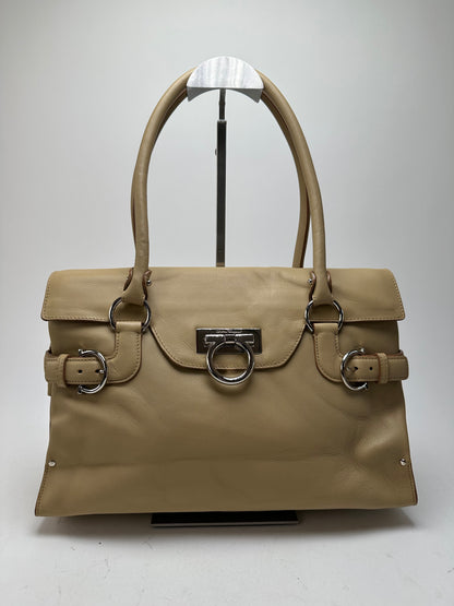 Vintage Salvatore Ferragamo Leather Handbag Sandy Beige