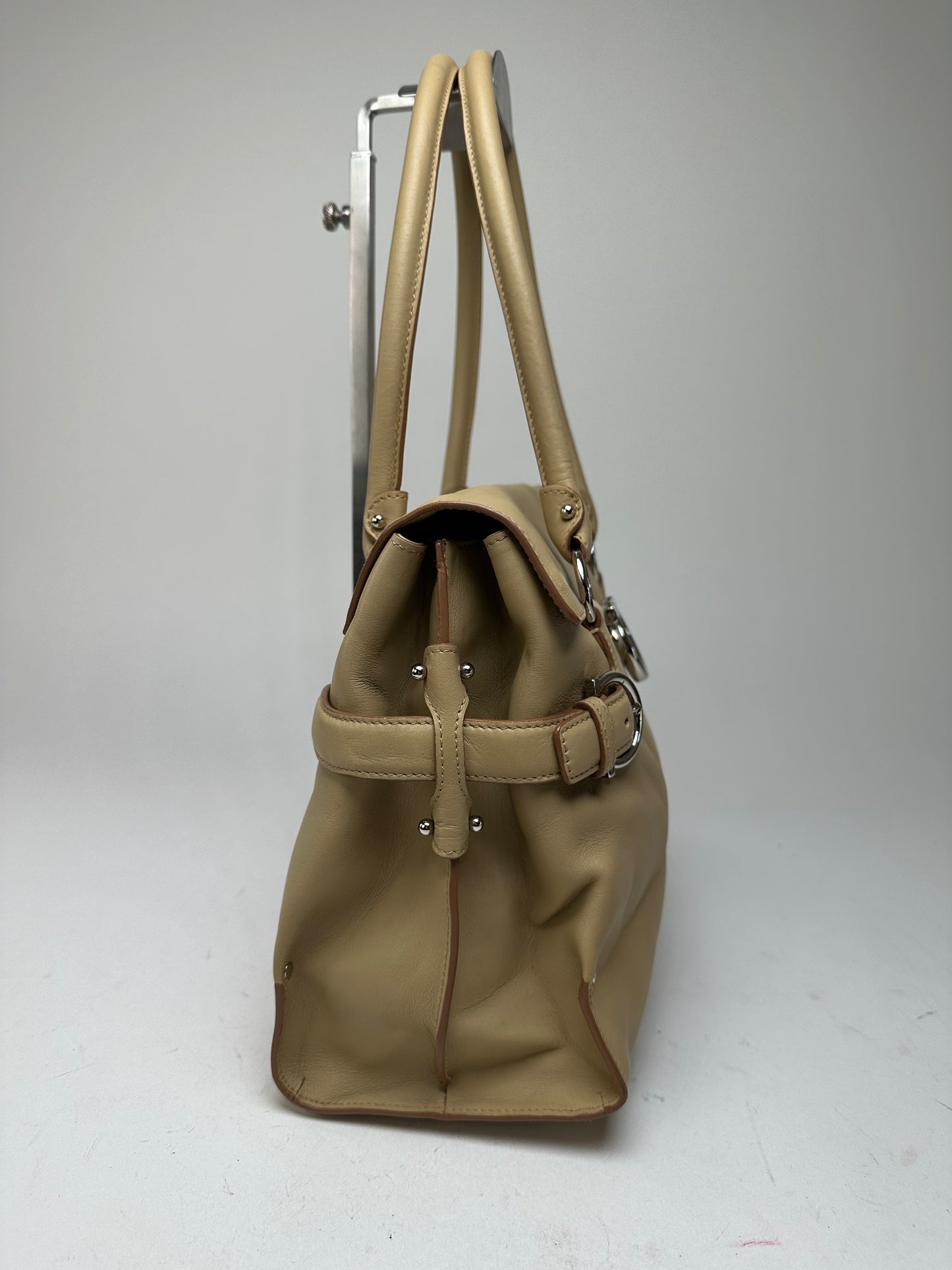 Vintage Salvatore Ferragamo Leather Handbag Sandy Beige