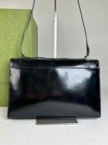 Vintage Gucci Patent Leather Shoulder Bag Black Silver