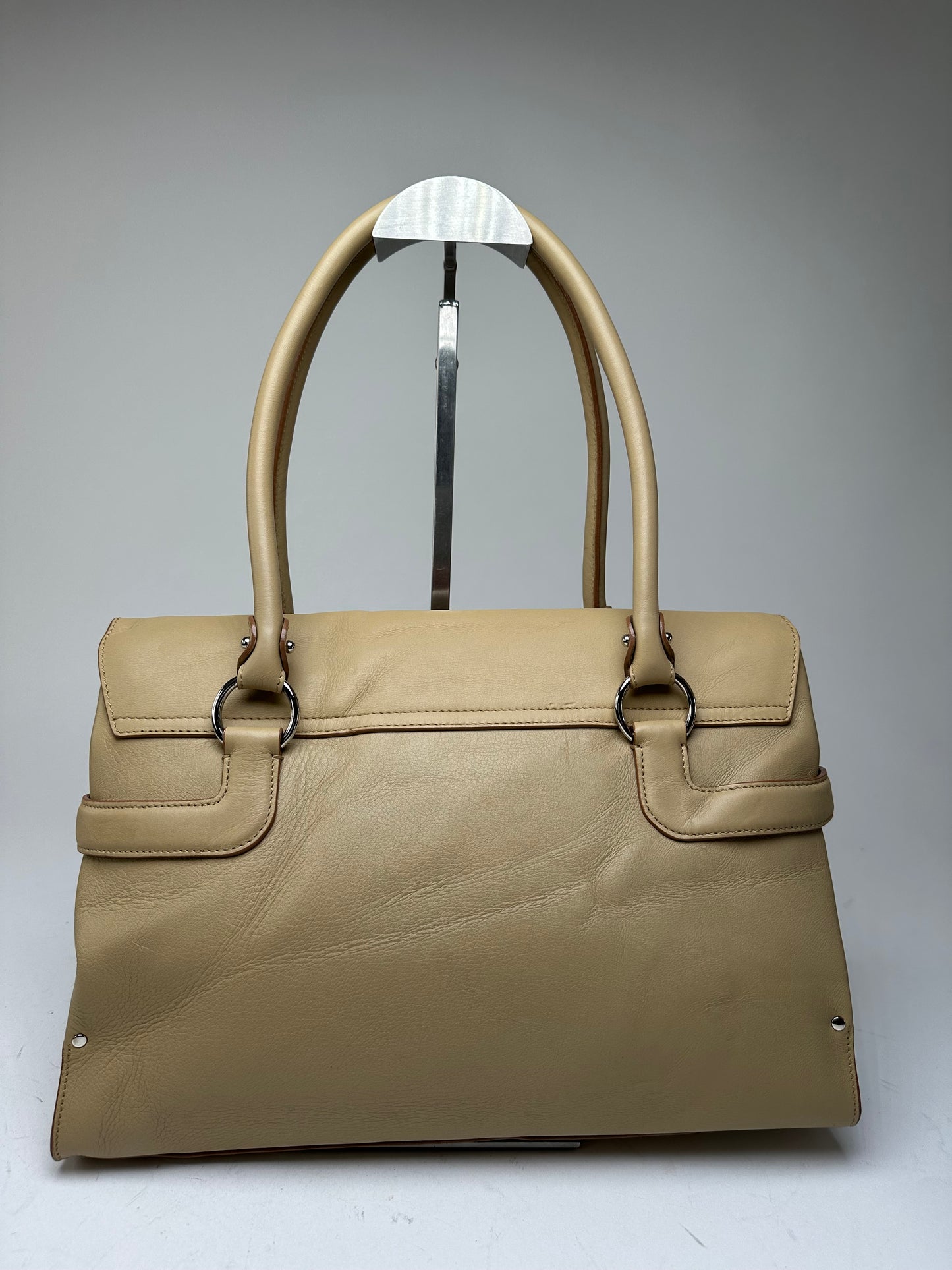 Vintage Salvatore Ferragamo Leather Handbag Sandy Beige