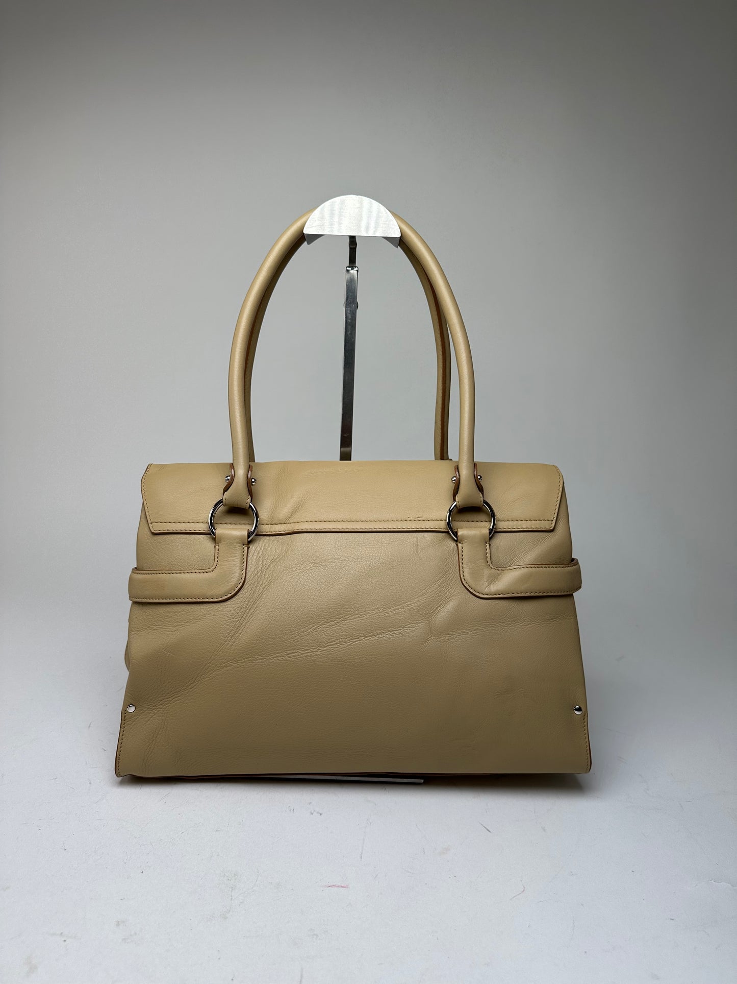 Vintage Salvatore Ferragamo Leather Handbag Sandy Beige