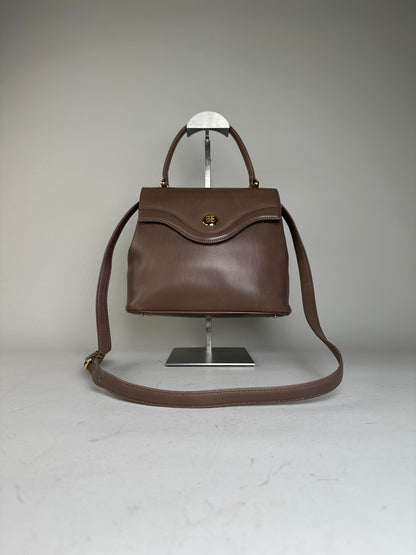Vintage Givenchy Structured Leather Handbag Brown Gold Clasp