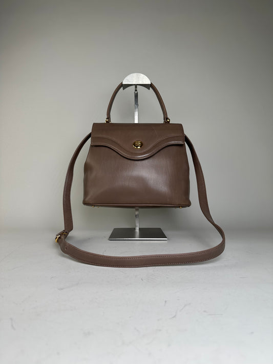 Vintage Givenchy Structured Leather Handbag Brown Gold Clasp