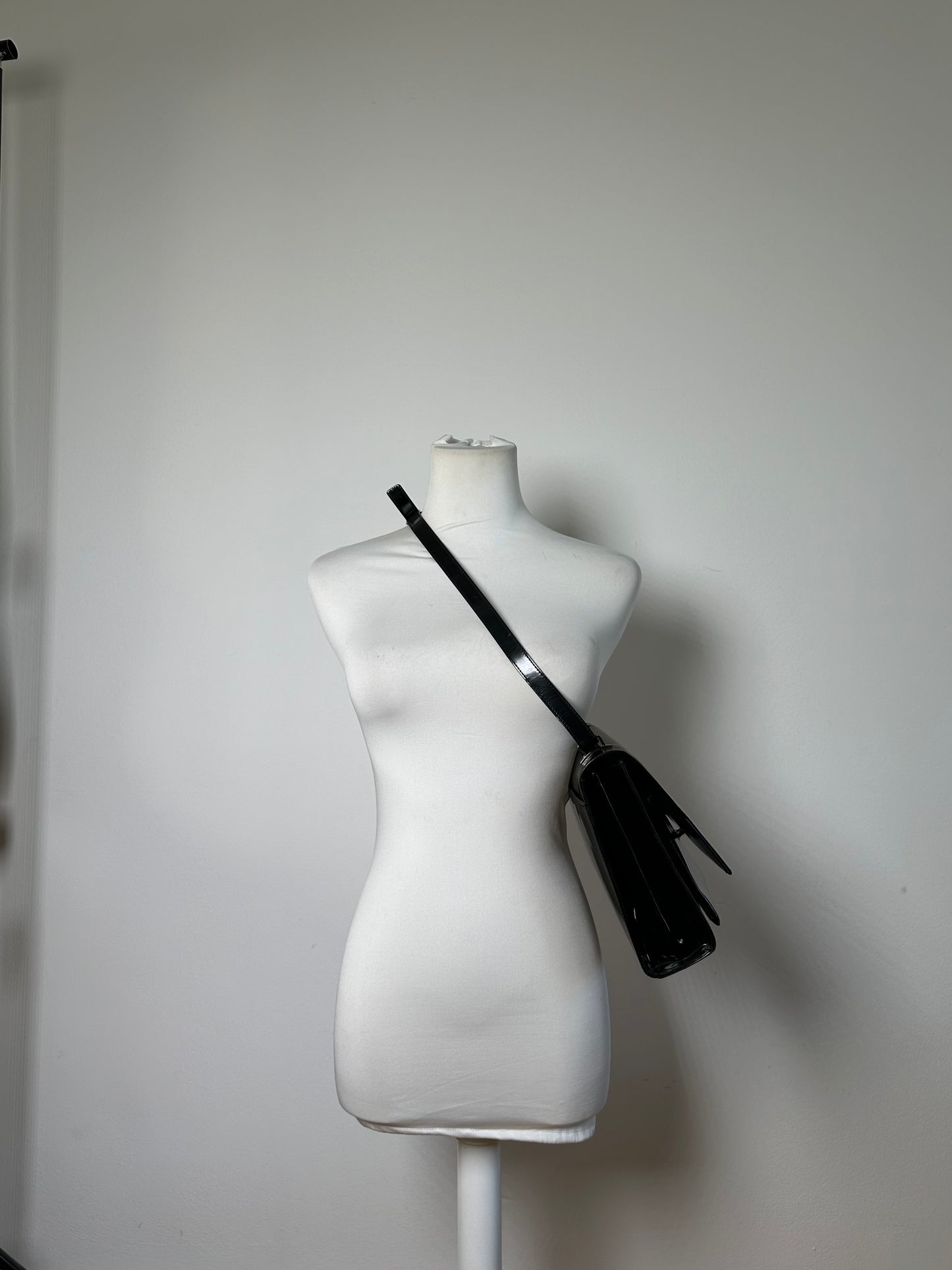 Vintage Gucci Patent Leather Shoulder Bag Black Silver