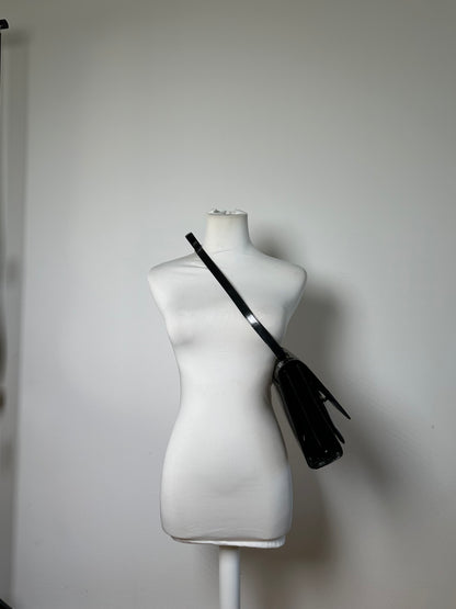 Vintage Gucci Patent Leather Shoulder Bag Black Silver